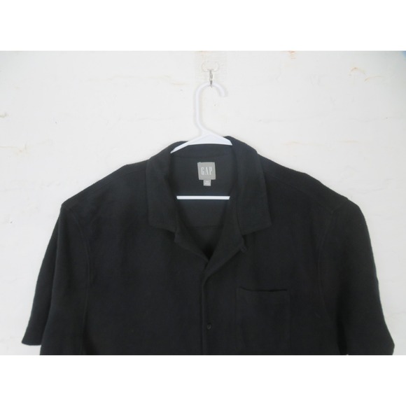 Gap Shirt Mens 3XL Black Textured Modal Camp Collar Short Sleeve Button Up Knit - Picture 2 of 9